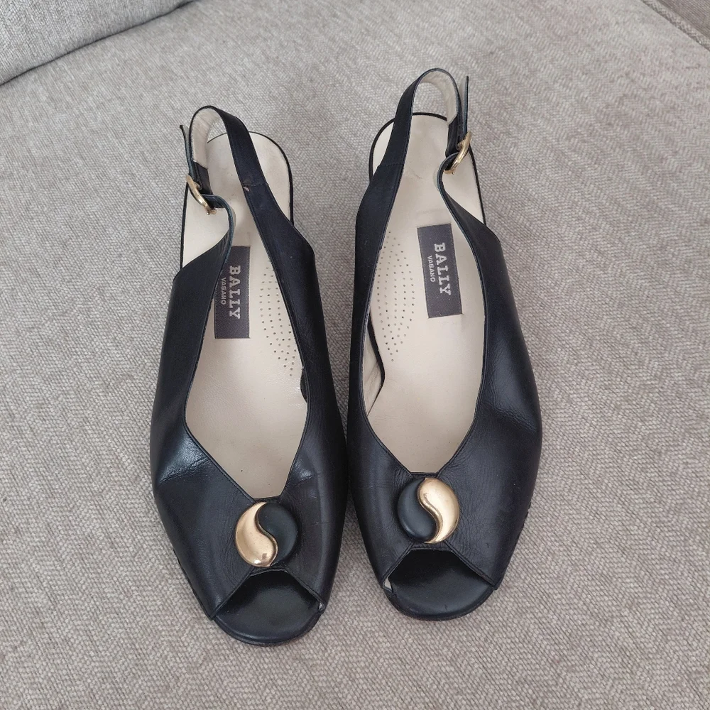 Bally Black and Gold Flats with Slingback Design
